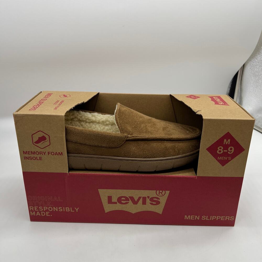 Men's Levi's Memory Foam Fleece Lined Slippers Size Medium 8-9 Brown